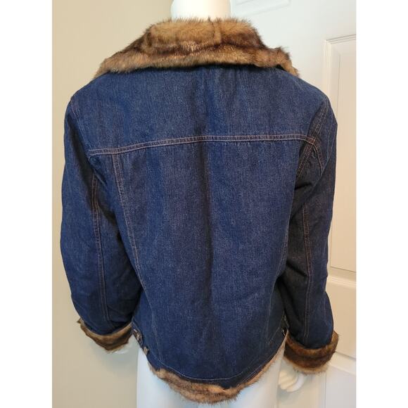 Fabulous Furs Denim Jeans Faux Fur Lined Jacket Button Women's Size L USA - Picture 5 of 8